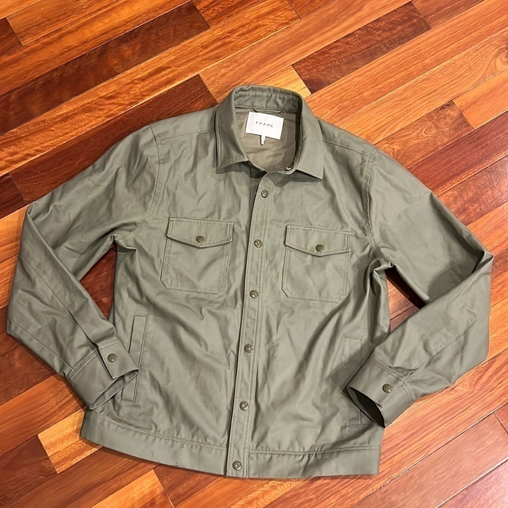 ⭐️ FRAME Two Pocket Cotton Poplin Army Jacket in Deep Army Size Medium